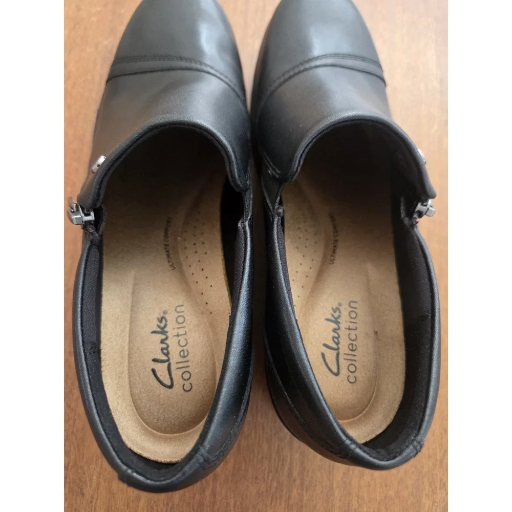 Clarks Suttyn Zip Wedge Shoes Women's 10 Leather Black Ultimate Comfort